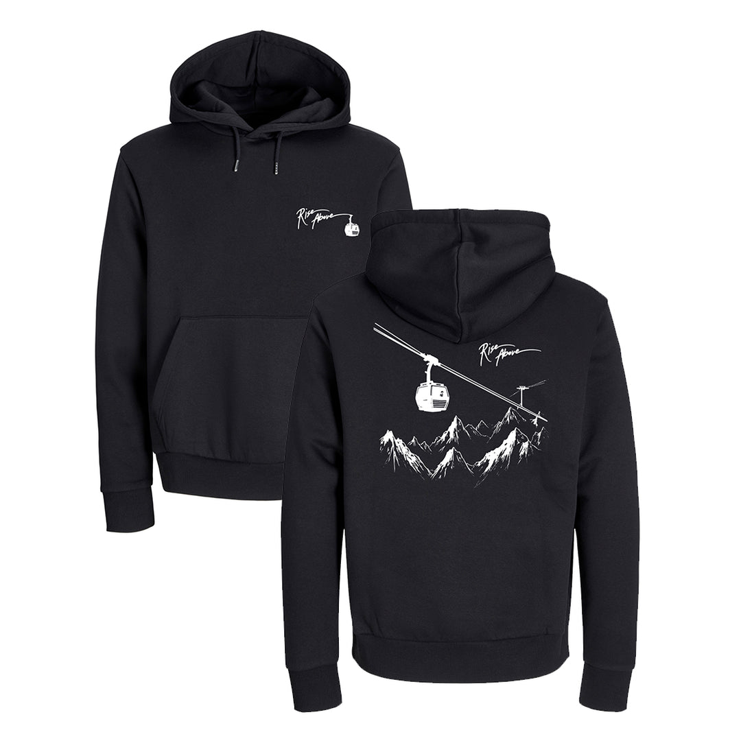 Unisex Hoodie Premium Bio Kapuzenpullover - Rise Above - Seilbahn vor Alpenkulisse