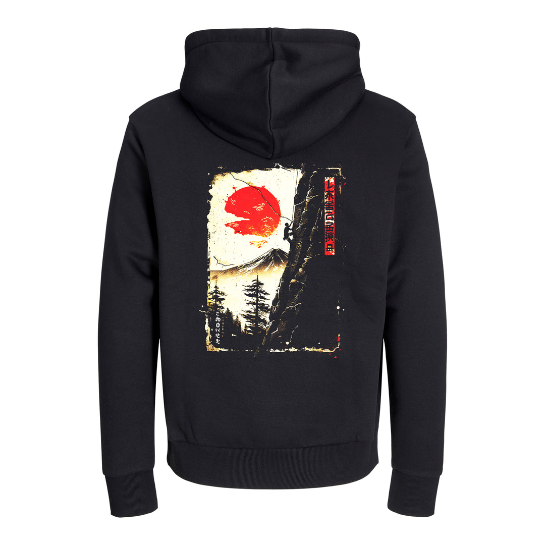 Unisex Hoodie Premium Bio Kapuzenpullover - Bergsteiger mit Sonne Manga Style