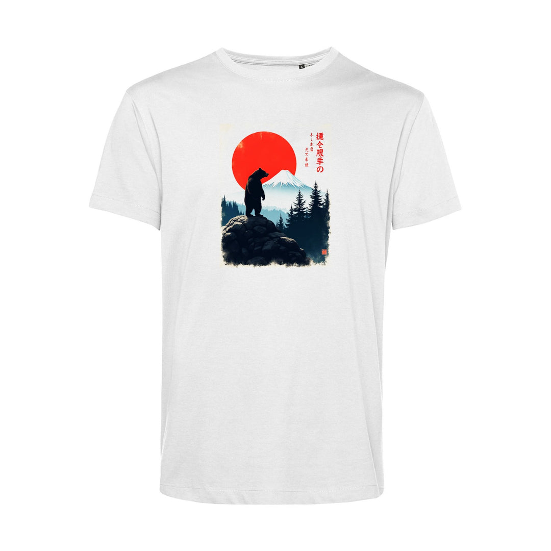 Light Basic Herren T-Shirt - Bär auf Berg mit Sonne Manga Style