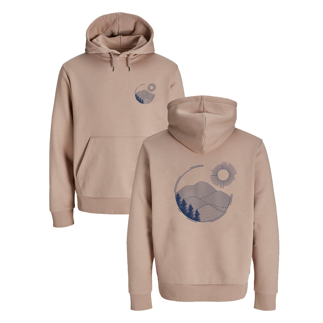 Unisex Hoodie Premium Bio Kapuzenpullover - Bergumrisse mit Sonne