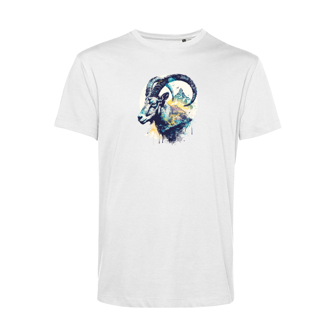 Light Basic Herren T-Shirt - Steinbockkopf mit Farbtupfern