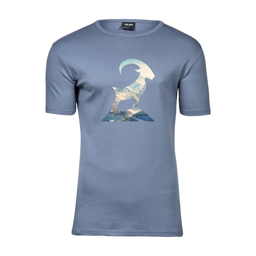 Athletic Slim Fit Herren T-Shirt - Steinbock mit Berglandschaft