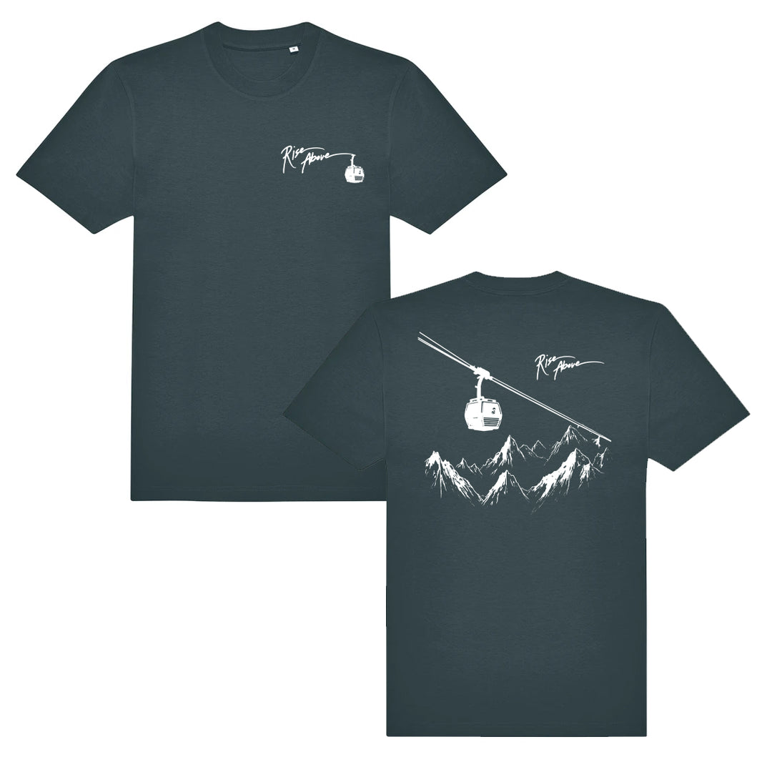 Premium Urban Herren T-Shirt - Rise Above - Seilbahn vor Alpenkulisse