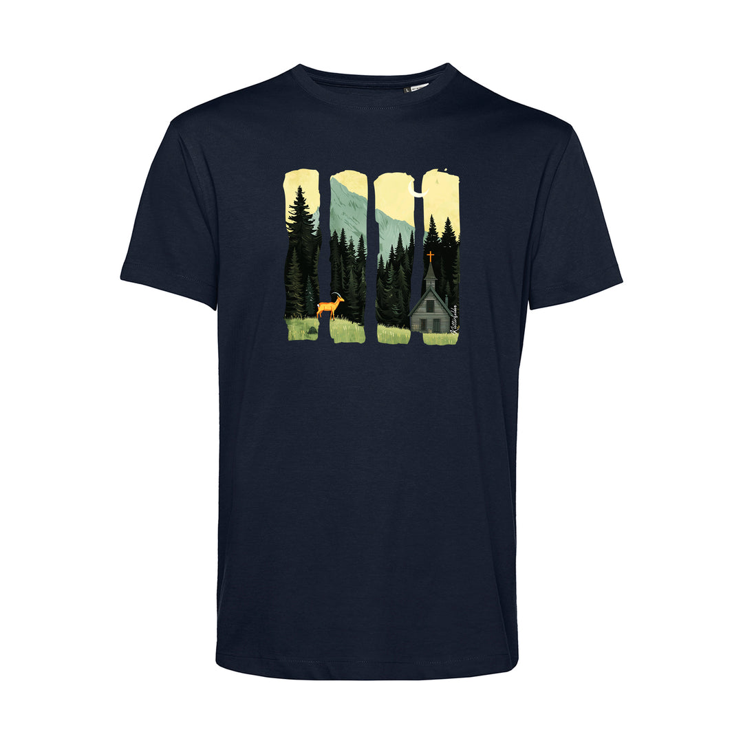 Herren T-Shirt - Serene Summer Mountain Scene With Ibex