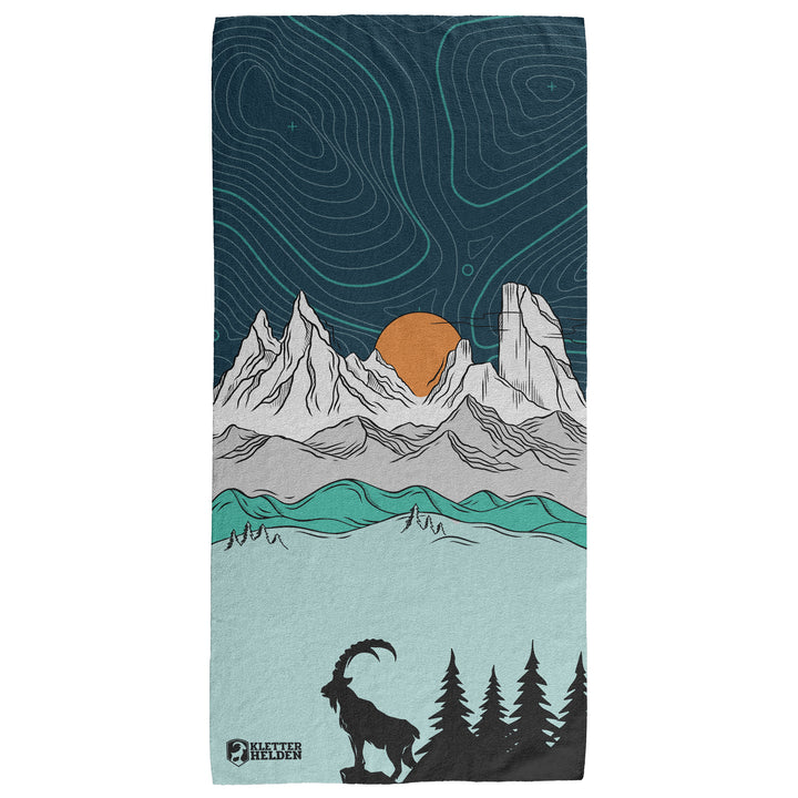 Badetuch Handtuch Saunatuch – Berg Motiv mit Steinbock (68x138 cm) - Baumwoll-Polyester