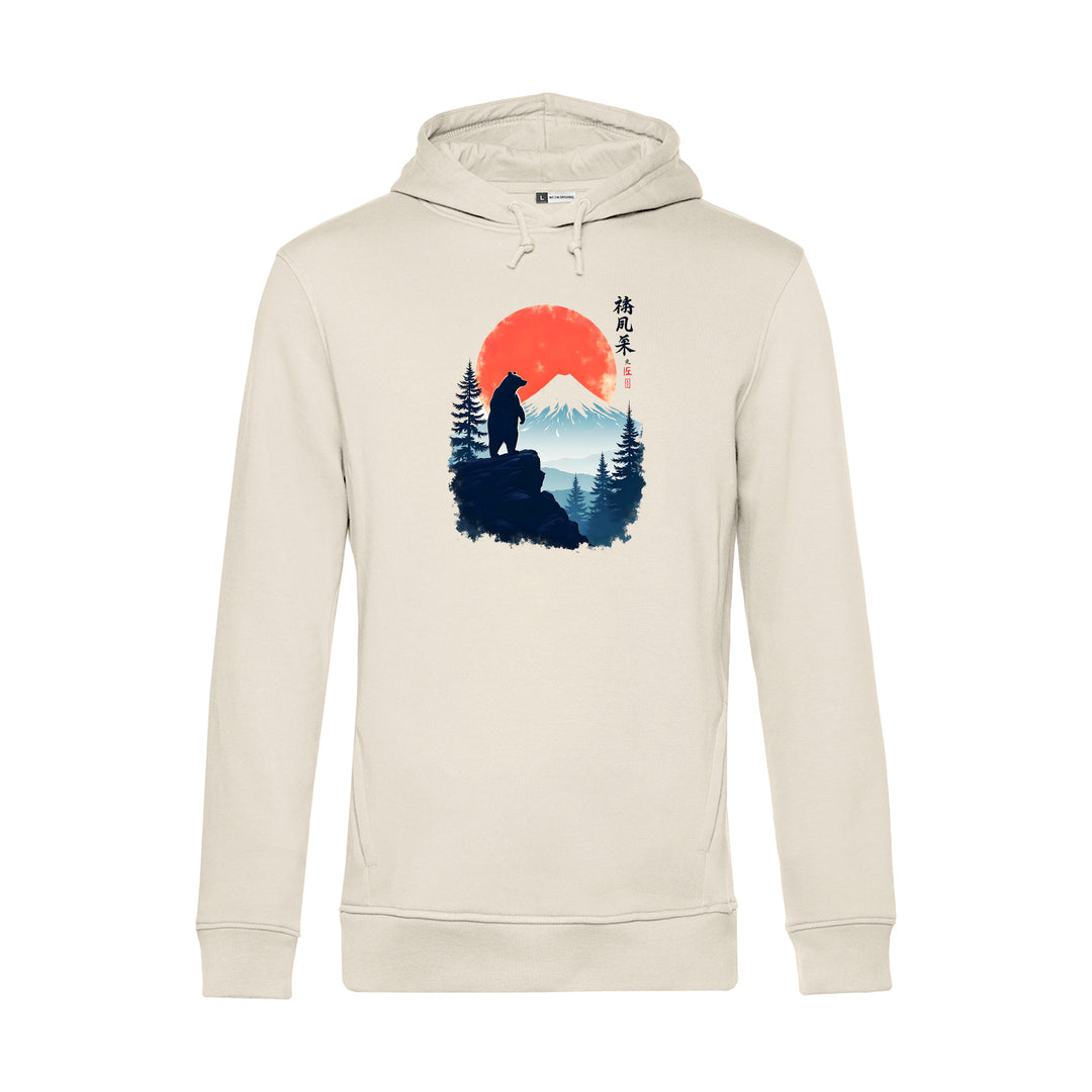 Herren Hoodie - Bär auf Berg mit Sonne Manga Style