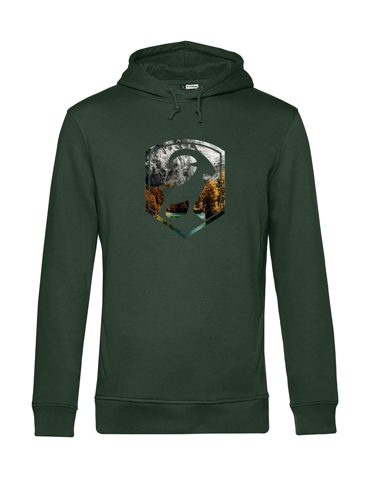 Herren Hoodie - Steinbock Logo mit Herbst Berglandschaft