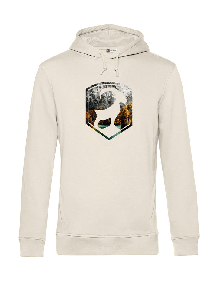 Herren Hoodie - Steinbock Logo mit Herbst Berglandschaft