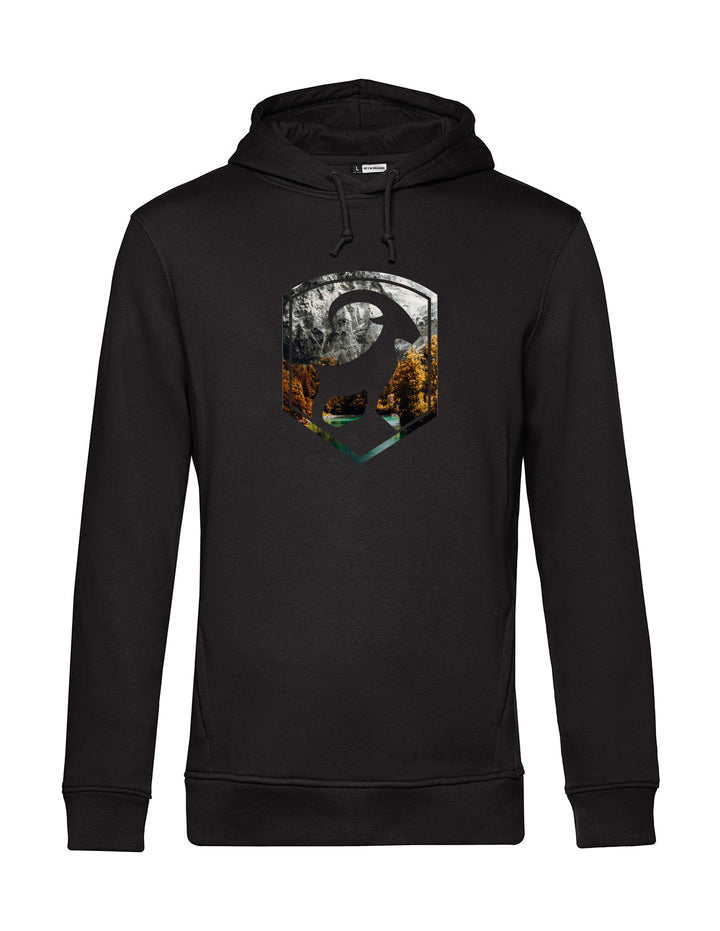Herren Hoodie - Steinbock Logo mit Herbst Berglandschaft