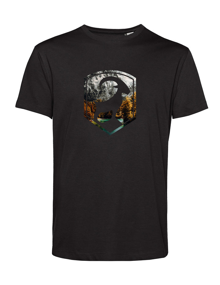 Herren T-Shirt - Steinbock Logo mit Herbst Berglandschaft