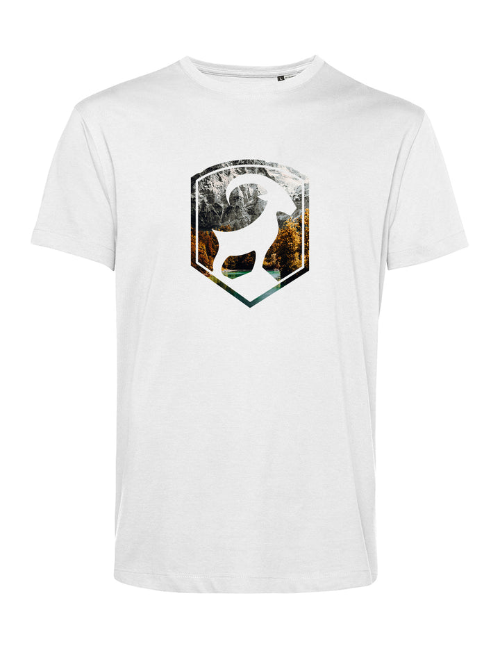 Herren T-Shirt - Steinbock Logo mit Herbst Berglandschaft