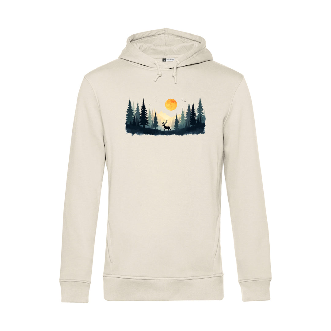 Herren Hoodie - Hirsch Im Wald Bei Mondschein