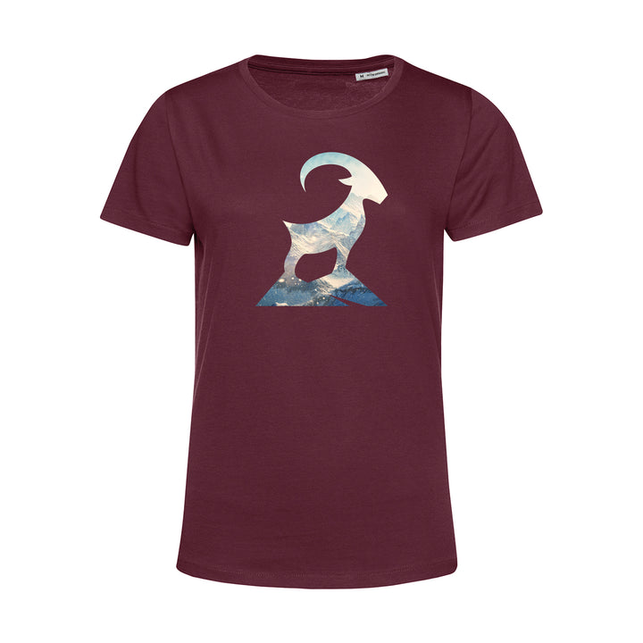 Damen T-Shirt - Steinbock mit Berglandschaft