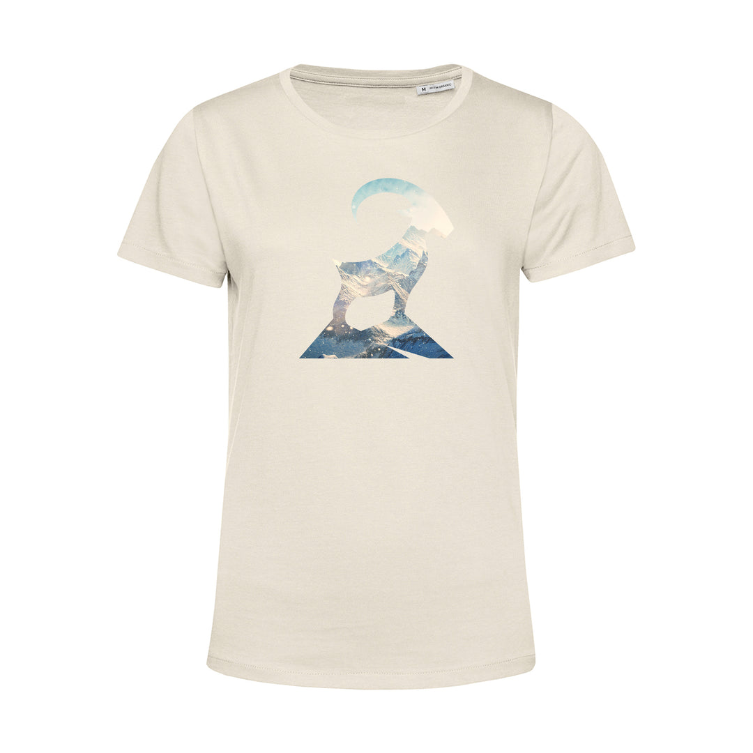 Damen T-Shirt - Steinbock mit Berglandschaft