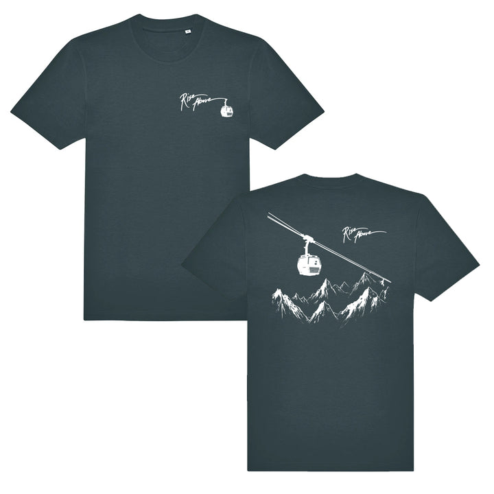 Premium Urban Herren T-Shirt - Rise Above - Seilbahn vor Alpenkulisse