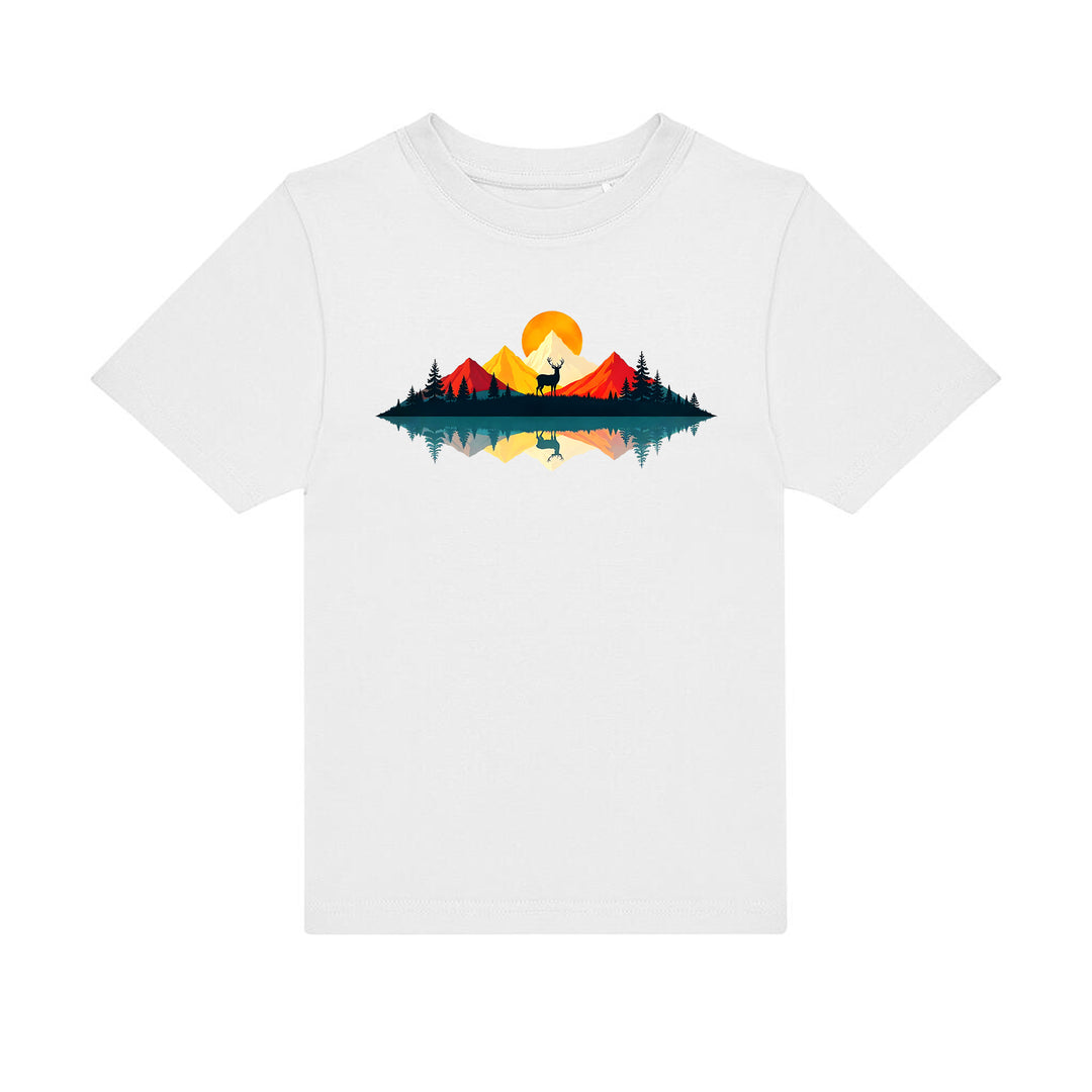 Kinder T-Shirt - Stille Berglandschaft am Morgen mit Hirsch