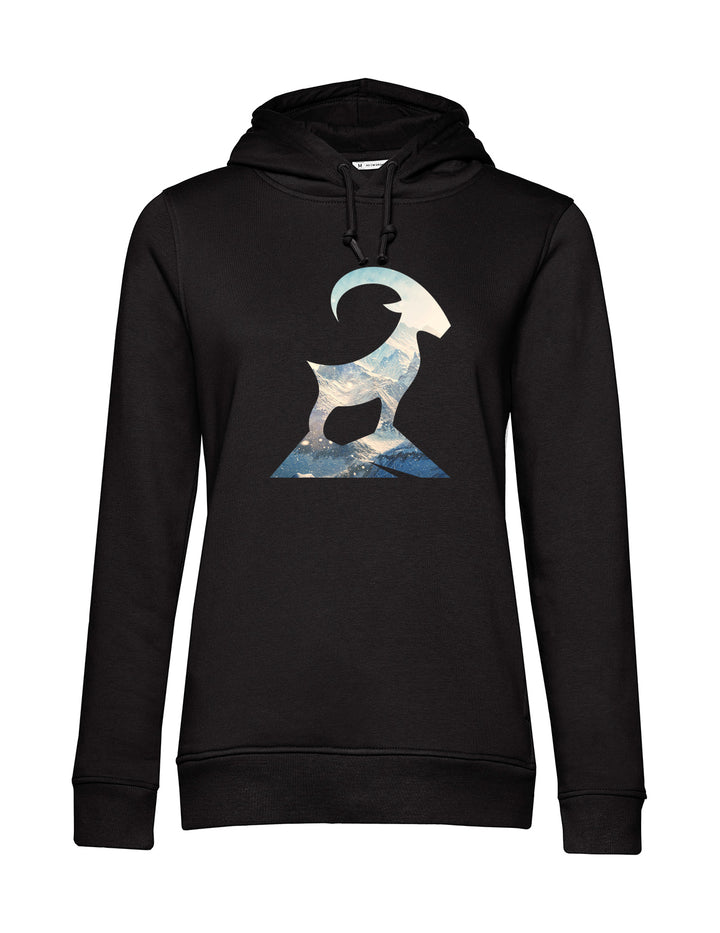 Damen Hoodie - Steinbock mit Berglandschaft